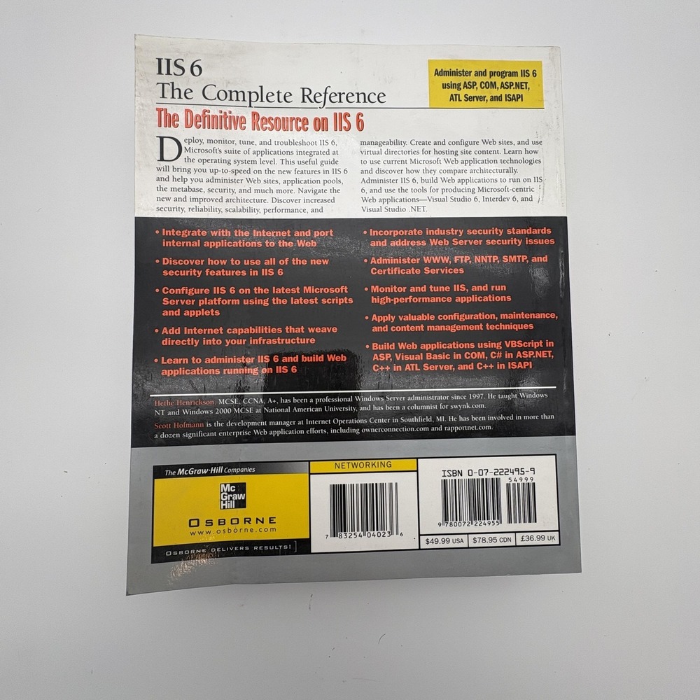 IIS 6 The Complete Reference Henrickson Hofmann Osborne Black Trade PB Web IT - Picture 2 of 2
